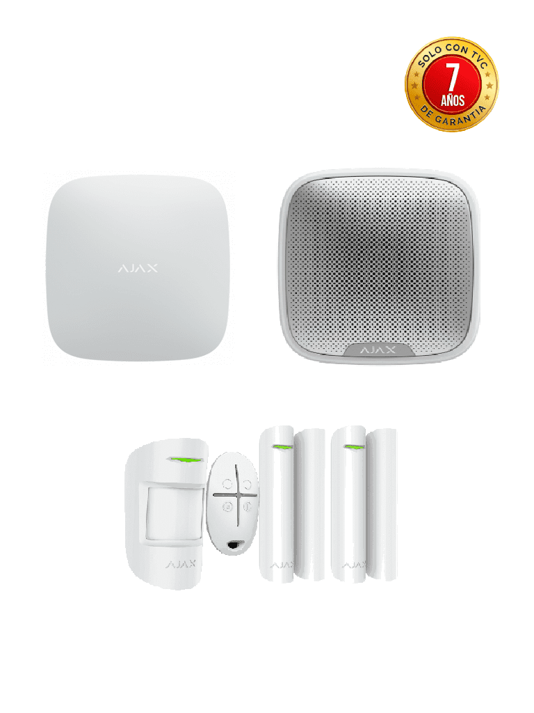 AJAX KIT RESIDENCIAL EXT - Panel de alarma Hub2Plus conexión Ethernet / WiFi / LTE color Blanco / A