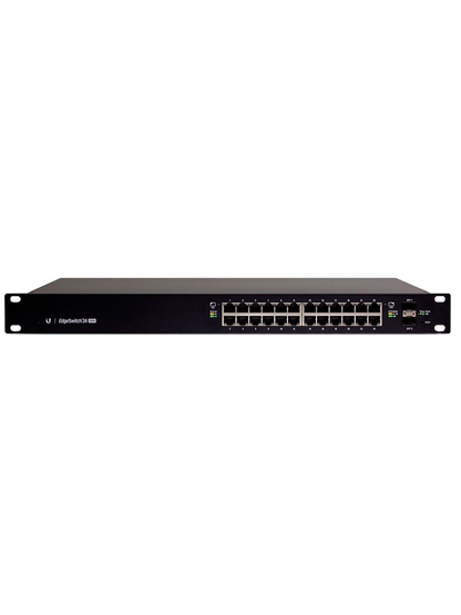 UBIQUITI ES-24-250W - Edge Switch Gigabit PoE 250W de capa 2 administrable con 24 puertos Gigabit y 2 puertos SFP. Capacidad de conmutación de 52 Gbps.