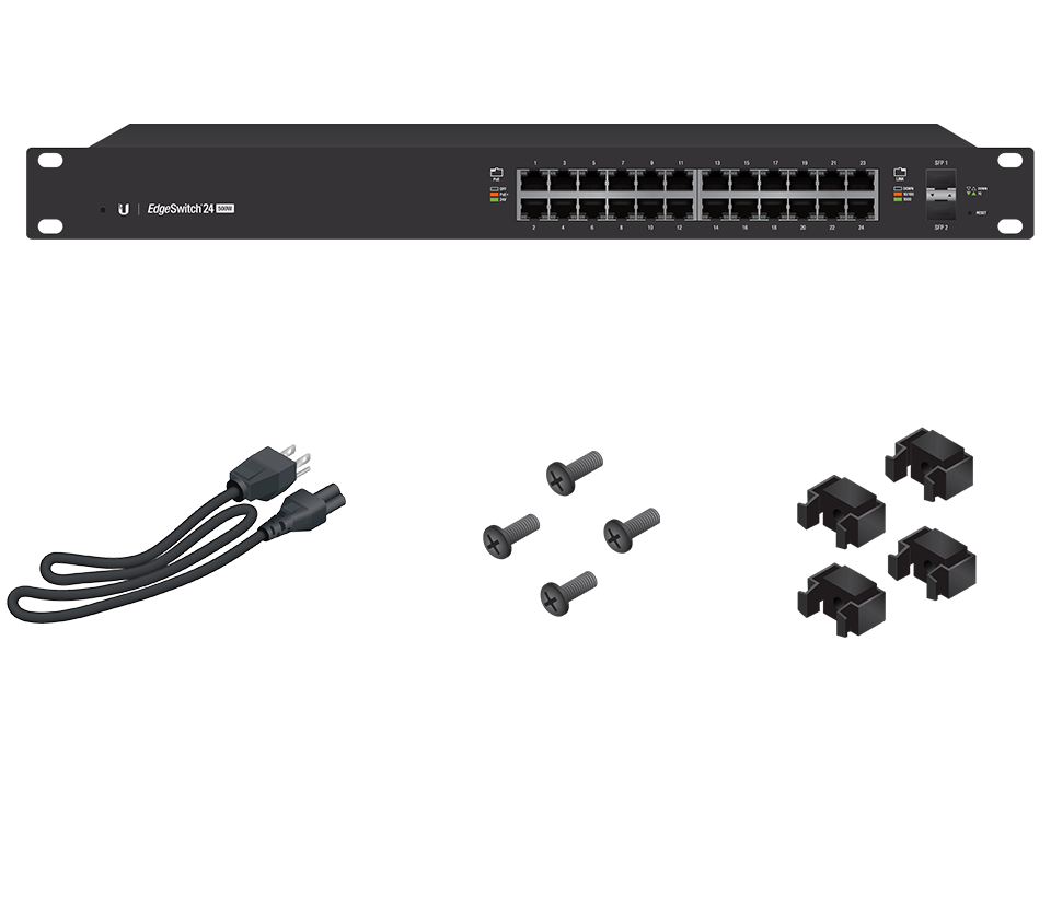 UBIQUITI ES-24-250W - Edge Switch Gigabit PoE 250W de capa 2 administrable con 24 puertos Gigabit y 2 puertos SFP. Capacidad de conmutación de 52 Gbps.
