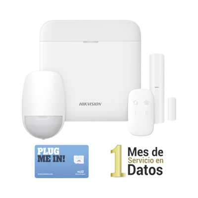 (AX PRO) KIT de Alarma AX PRO con GSM (3G/4G) / Incluye: 1 Hub con bateria de respaldo / 1 Sensor PIR / 1 Contacto Magnético / 1 Control Remoto /1 MICROSIM30M2M incluye 1 mes de servicio/ Wi-Fi / Compatible con Hik-Connect P2P
