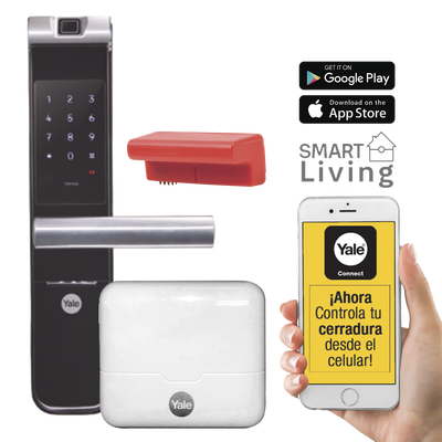Kit Cerradura con manija YMF40A y HUB  Apertura por   Código  Biometría y apertura por SMARTPHONE  Para puertas de 35 a 90 mm de espesor