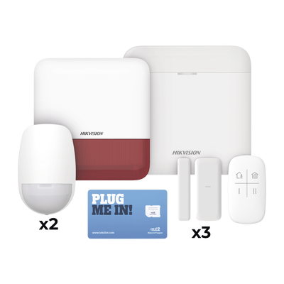 (AX PRO) KIT de Alarma AX PRO con GSM (3G/4G)  Wi-Fi y Ethernet / Incluye: 1 Hub  con batería de respaldo / 2 Sensores PIR / 3 Contactos Magnéticos Slim / 1 Control Remoto / 1 Sirena Roja Inalambrica Exterior