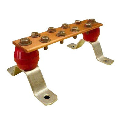 Barra para Unión de Cobre con Capacidad de 1000A  medidas  7-7/8 x 2 x 1/4 in.  con Aisladores (Sin Gabinete)