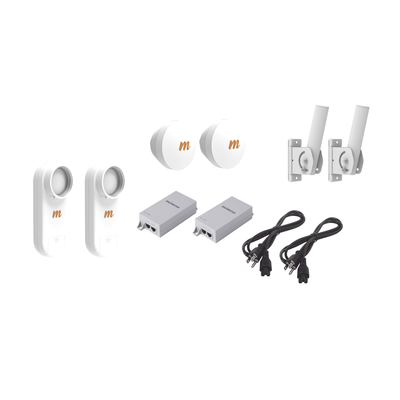 Kit de 2 radios C5X con 2 antenas de (16 dBi)   rango de frecuencia extendida (4.9 a 6.4 GHz)   incluye inyector POE  cable de alimentación y 2 FLEXIMOUNT-XL para alineación  distancia de hasta 6 km
