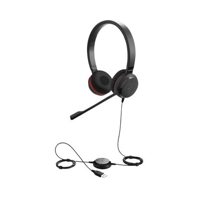 Jabra Evolve 30 Duo con conexión USB / 3.5mm  micrófono con cancelación de ruido y controlador en el cable con botones e indicadores LED (5399-829-309)