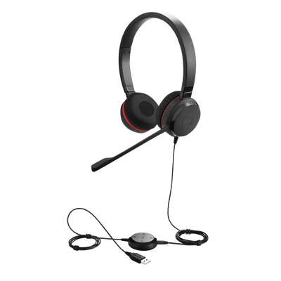 Jabra Evolve 30 Duo con conexión USB / 3.5mm  micrófono con cancelación de ruido y controlador en el cable con botones e indicadores LED (5399-823-309)