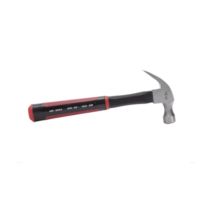 Martillo de uña curva 16 onzas anti vibración  cabo de fibra de vidrio.