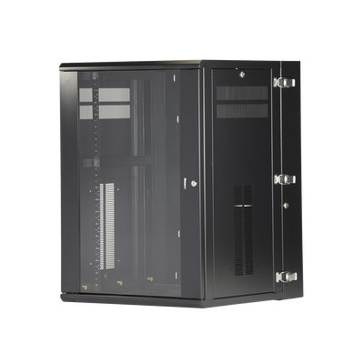 Gabinete PanZone de Montaje en Pared  de 19in  Puerta con Ventana de Seguridad  18 UR  635mm de Profundidad  Color Negro
