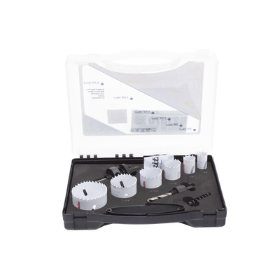 Kit de broca sierras (3/4 - 2 1/4 in) incluye 6 piezas de broca sierras  2 adaptadores y resorte de expulsión.