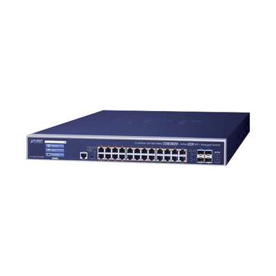 Switch Administrable Capa 3  24 Puertos Gigabit 802.3bt  Hasta 600 W  4 Puertos 10 G SFP+  Con Pantalla Táctil para Configuración Básica