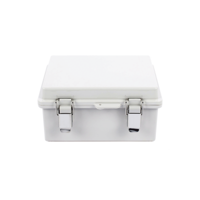 Gabinete de Plástico ABS  Uso en Intemperie IP66 (170 x 220 x 110 mm) Cierre por broche Inoxidable y Permite Cerrado con Candado y Llave (Perno 5mm) No Incluido