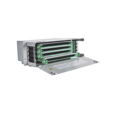 Distribuidor de Fibra Óptica para 144 empalmes  con 144 acopladores SC/APC y 144 pigtails  19"  5 UR