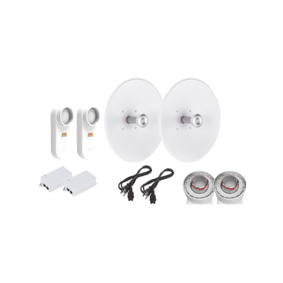 Enlace completo de 2 radios C5X con antenas UD-TP-27 (27 dBi)  rango de frecuencia extendida (5.1 a 6.4 GHz)   incluye inyector POE y cable de alimentación y adaptador para la antena