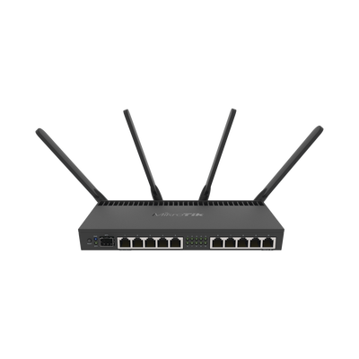 Router con Wi-Fi 4x4 MU-MIMO  hasta 2 watts de potencia  antenas de 3 dBi  10 puertos Gigabit  1 Puerto SFP+