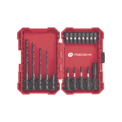 Juego de 18 Puntas y Brocas para Taladro  con Entrada Hexagonal de 1/4"  Incluye Estuche.