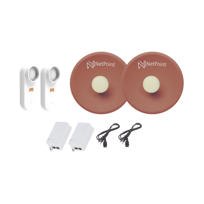 Kit de 2 radios C5X con antenas NPPROS2PACK (27 dBi)  rango de frecuencia extendida (4.9 a 6.4 GHz)  incluye inyector POE  y cable de alimentación