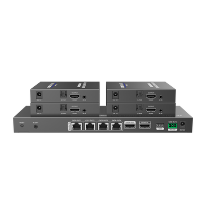 Kit Divisor y Extensor HDMI / Divide 1 Fuente HDMI a 4 Pantallas / Extiende la señal HDMI hasta 70 m / Resolución 4K @ 60 Hz/ Cat 6/6a/7 / IPCOLOR / CERO LATENCIA / Uso 24/7 / Puerto S/PDIF / EDID / RS232 / Salida Loop / Alimente solo el Tx