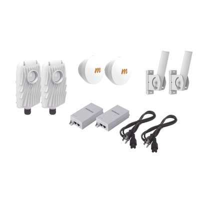 Kit de 2 radios B5X con 2 antenas de (16 dBi)  rango de frecuencia extendida (4.9 a 6.4 GHz)   incluye inyector POE  cable de alimentación y 2 FLEXIMOUNT-XL para alineación  distancia de hasta 4 km
