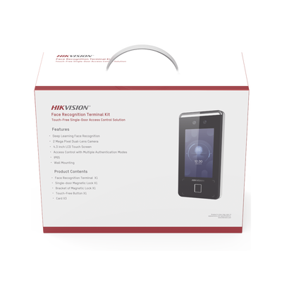 Kit de Control de Acceso TODO INCLUIDO con Lector de Rostros  QRs   Tarjetas y Huellas / 3 000 Rostros / Compatible con App Hik-Connect / Videoportero / Incluye Electroimán  Botón de Salida y Montajes Z y L para imán / HIK-IA