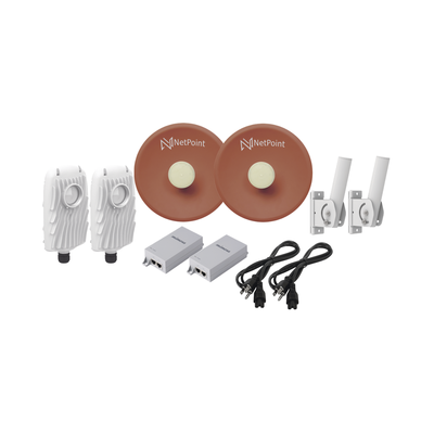 Kit de 2 radios B5X con antenas NPPROS2PACK (27 dBi)  rango de frecuencia extendida (4.9 a 6.4 GHz)  incluye inyector POE  y cable de alimentación