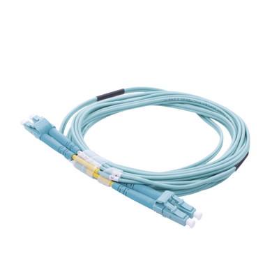 Jumper de Fibra Óptica Multimodo OM4 50/125 LC-LC OFNR (Riser)  2.0 mm  Dúplex  Aqua  3 metros