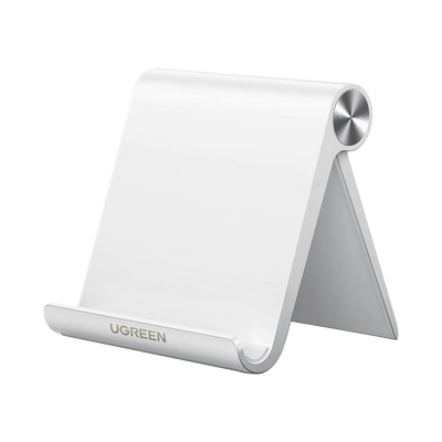 Soporte de Escritorio para Telefono Celular / Ajustable de 0° a 100° / Goma Antiarañazos / Antideslizante / Amplia Compatibilidad con dispositivos de 4   a 7.9   / Plegable / ABS / Color Blanco