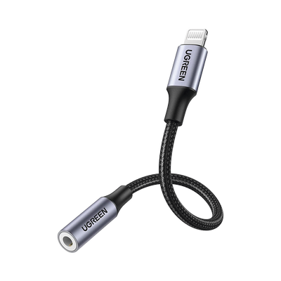 Adaptador de Auriculares Lightning a 3.5mm | Certificado MFI | 100% compatible con dispositivos Apple | Ideal para llamadas  Música y Control de Línea | Caja de Aluminio | Nylon Trenzado | Blindaje Múltiple | Cable de 10cm.