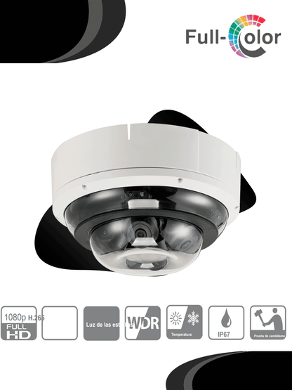 DAHUA IPC-PDBW5831-B360 - Cámara IP Domo Multisensor Panorámico  con 4 sensores de 2MP que brindan una imagen panorámica de 8MP en total. Lentes motorizados 2.7-12 mm  H.265+  IR 30m  MicroSD  resistente IP67/IK10. #Panorámicas #MV