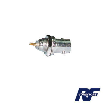 Conector BNC Hembra de Montaje Frontal D-Plano  Soldable  Rondana de Seguridad  Níquel/ Oro/ Delrin.