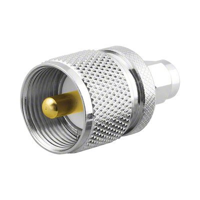 Adaptador en Línea  de Conector SMA Macho a UHF Macho (PL-259)  Níquel/ Oro/ Teflón.