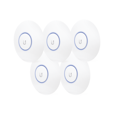 Paquete de 5 Access Point UniFi  doble banda 802.11ac  MIMO 2X2  soporta 100 clientes  hasta 867 Mbps  para interior  PoE 802.3af.