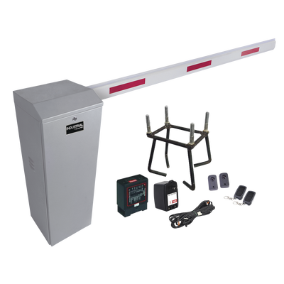 Kit COMPLETO Barrera Derecha XB / Brazo telescópico 3.6 ~ 5.5 M / Incluye Sensor de masa  Transformador  Lazo  Ancla  Fotoceldas y 2 Controles Inalámbricos