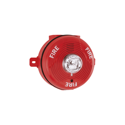 Sirena con Lámpara Estroboscópica para Exterior  Montaje en Techo  Nivel de Candelas Seleccionable  Color Rojo