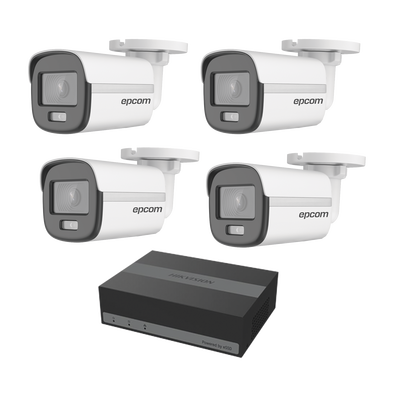 Kit TurboHD 1080p / DVR 4 Canales con Unidad de Almacenamiento eSSD de 300GB / 4 Cámaras Bala ColorVu con Micrófono Integrado / Fuente de Poder / Accesorios de Instalación