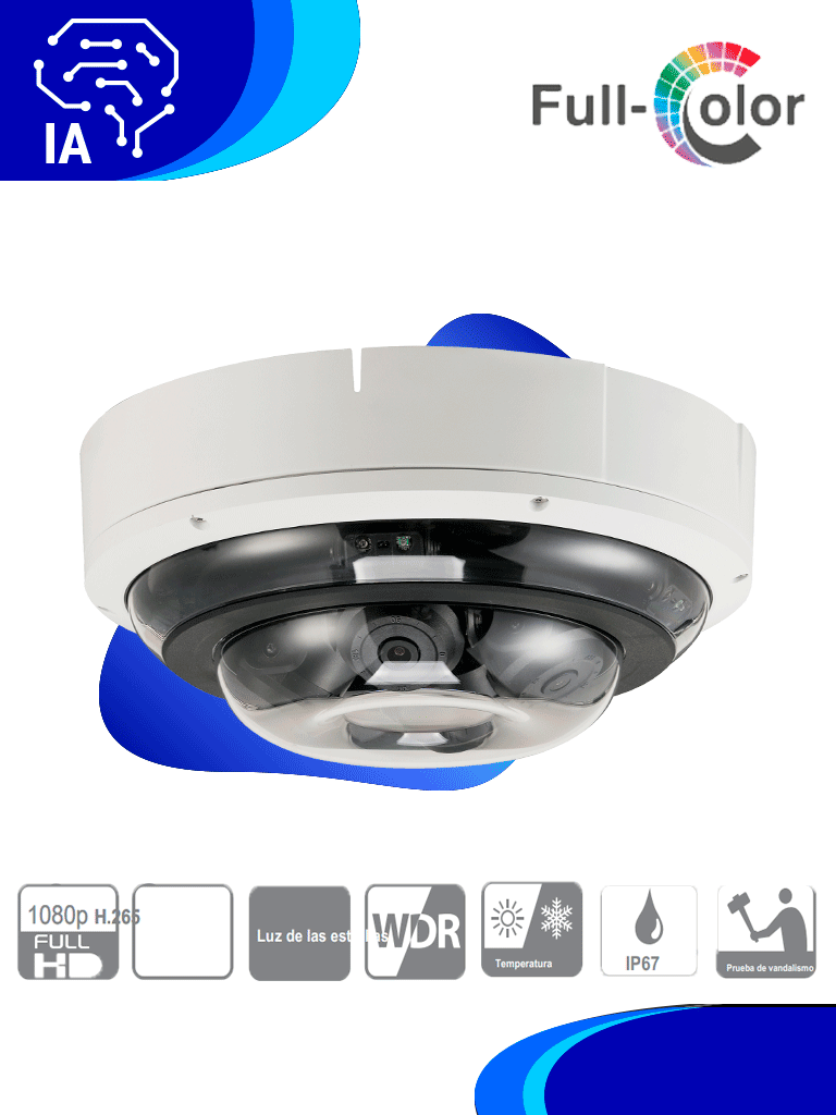 DAHUA IPC-PDBW5831-B360 - Cámara IP Domo Multisensor Panorámico  con 4 sensores de 2MP que brindan una imagen panorámica de 8MP en total. Lentes motorizados 2.7-12 mm  H.265+  IR 30m  MicroSD  resistente IP67/IK10. #Panorámicas #MV