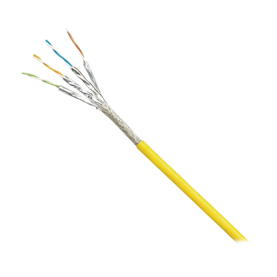 Bobina de Cable Blindado S/FTP Categoría 6A  Uso Industrial con Resistencia al Aceite  Rayos UV y Abrasión  Multifilar (Flexible)  Color Amarillo  Bobina de 500m