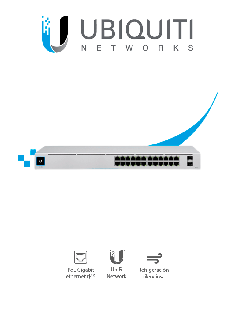 UBIQUITI USW-24 UniFi Switch Capa 2 de 24 puertos 10/100/1000 Mbps más 2 puertos 1G SFP  con pantalla informa#ENE2