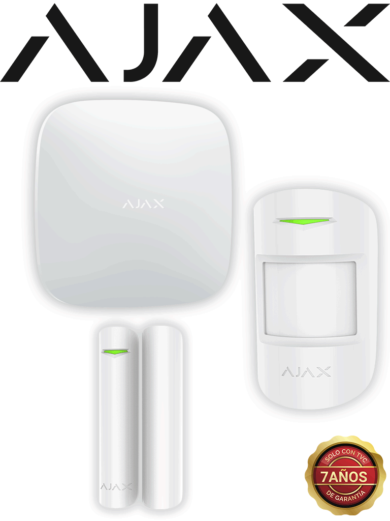 AJAX KIT BASIC - Panel de  alarma Hub2 conexión Ethernet / APP “AJAX PRO” iOS y Android   1 sensor de movimiento y 1 detector de puerta o ventana con entrada auxiliar en color blanco