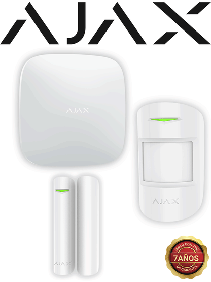 AJAX KIT BASIC - Panel de  alarma Hub2 conexión Ethernet / APP “AJAX PRO” iOS y Android   1 sensor de movimiento y 1 detector de puerta o ventana con entrada auxiliar en color blanco