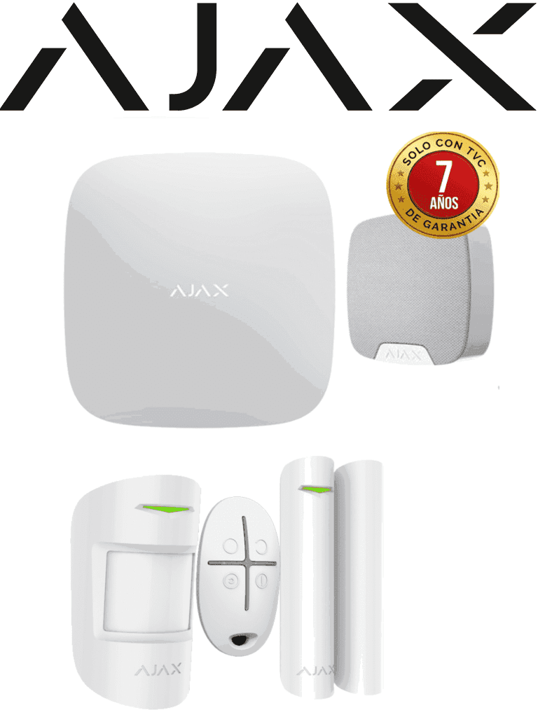 AJAX KIT RESIDENCIAL LIGHT - Panel de alarma Hub2Plus conexión Ethernet / WiFi / LTE  APP “AJAX PRO” iOS y Android   1 sensor de movimiento  1 detector para puerta o ventana  1 control remoto y una sirena interior inalámbrica color Blanco