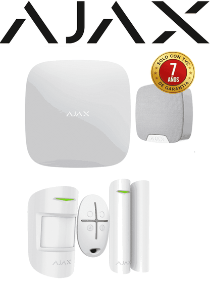 AJAX KIT RESIDENCIAL LIGHT - Panel de alarma Hub2Plus conexión Ethernet / WiFi / LTE  APP “AJAX PRO” iOS y Android   1 sensor de movimiento  1 detector para puerta o ventana  1 control remoto y una sirena interior inalámbrica color Blanco
