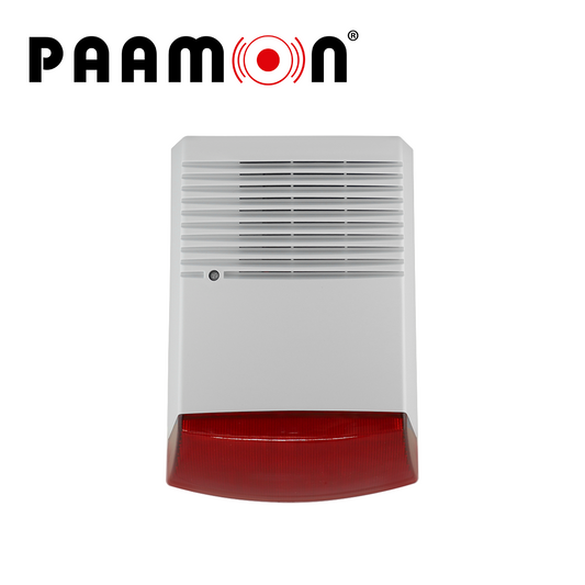 SIRENA ESTROBO EXTERIOR CON BATERIA PM-SRE60RB  CON DOBLE CARCASA UNA EXTERNA PLASTICA Y UNA INTERNA METALICA PARA DOBLE PROTECCION  VOLTAJE DE OPERACION 9-28V DC  SIRENA CON 1 TONO DE 125dB  ESTROBO COLOR ROJO  TASA DE PARPADEO DE 135 VECES POR MIN
