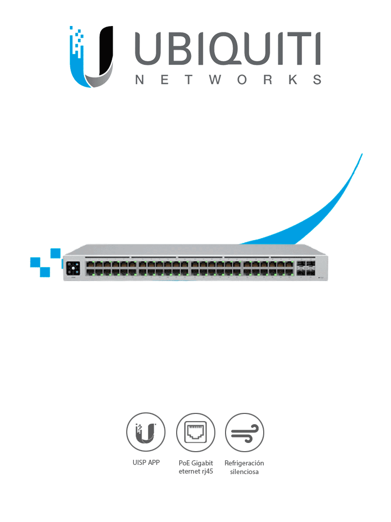 UBIQUITI USW-48 UniFi Switch Capa 2 de 48 puertos 10/100/1000 Mbps más 4 puertos 1G SFP  con pantalla informativa.