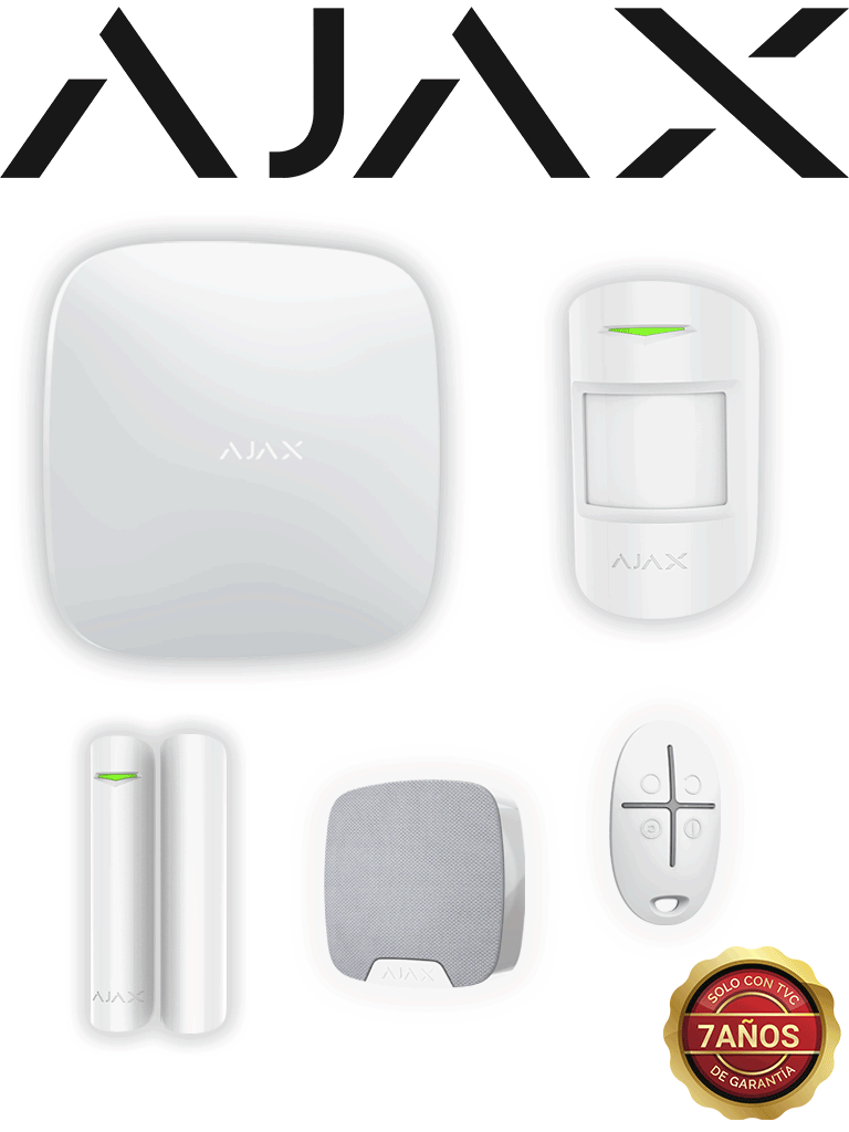 AJAX KIT RESIDENCIAL LIGHT - Panel de alarma Hub2Plus conexión Ethernet / WiFi / LTE  APP “AJAX PRO” iOS y Android   1 sensor de movimiento  1 detector para puerta o ventana  1 control remoto y una sirena interior inalámbrica color Blanco