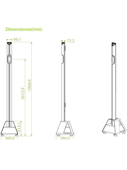 ZKTECO MDS100 - Detector de Metales Portátil tipo Poste con 2 zonas  100 niveles de sensibilidad  IPX5 para exterior  detección de 50 personas por minuto  batería recargable hasta 28 horas de operación