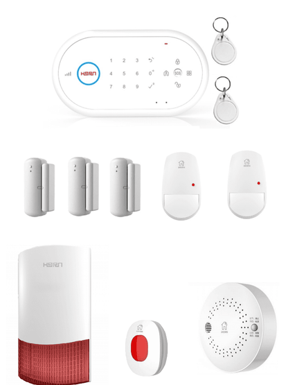 IHORN ND1 Megapack - Paquete de Alarma Incluye Panel ND1 con Comunicación 2G. 32 Zonas Inalámbricas. 2 Sensores de Movimiento. 3 Contactos Magnéticos. Sirena Inalámbrica de Exterior. Sensor de Gas Inalámbrico y Botón de Pánico. Incluye Fuente y 2 Ta