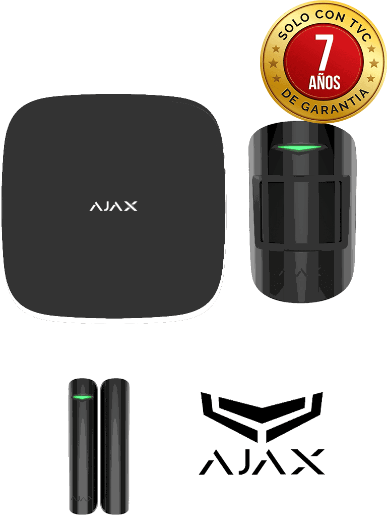 AJAX KIT STARTER B - Panel de  alarma Hub2Plus conexión Ethernet / WiFi / LTE  APP “AJAX PRO” iOS y Android   1 sensor de movimiento y 1 detector de puerta o ventana con entrada auxiliar en color Negro
