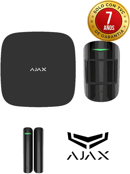 AJAX KIT STARTER B - Panel de  alarma Hub2Plus conexión Ethernet / WiFi / LTE  APP “AJAX PRO” iOS y Android   1 sensor de movimiento y 1 detector de puerta o ventana con entrada auxiliar en color Negro