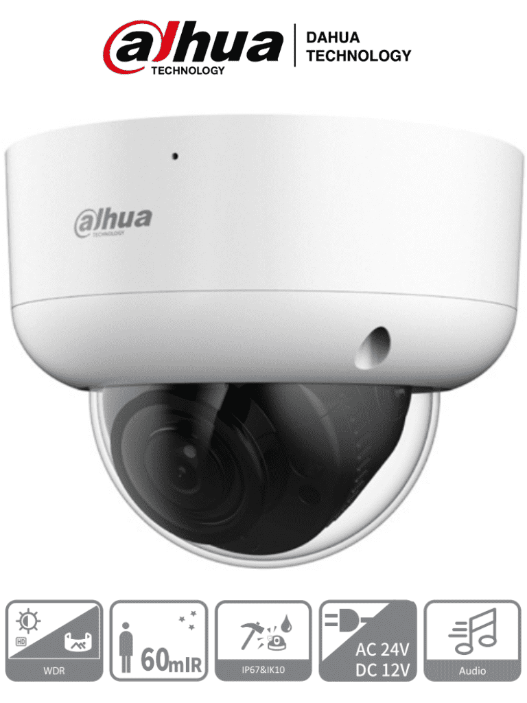 DAHUA HAC-HDBW1801RAN-Z-A - Cámara Domo 4k Antivandalica/ 8 Megapixeles/ Lente Motorizado de 2.7 a 13.5 mm/ 60 Mts de IR/ Metalica/ Microfono Integrado/ WDR Real de 120 dB/ IP67/ IK10