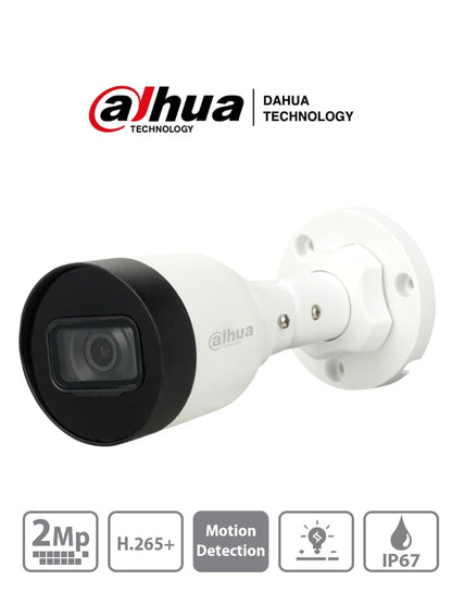 DAHUA IPC-HFW1230S1-S4 - Camara IP Bullet 2 MP con compresión H.265+  lente de 2.8 mm con ángulo de 104°  alcance IR de 30 m  protección IP67  compatible con PoE  DWDR  HLC. Ideal para videovigilancia. #TopDahua